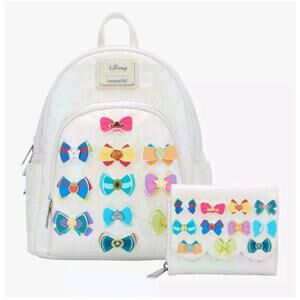 NWT Loungefly Disney Princess Bows Iridescent Mini Backpack & Wallet Set